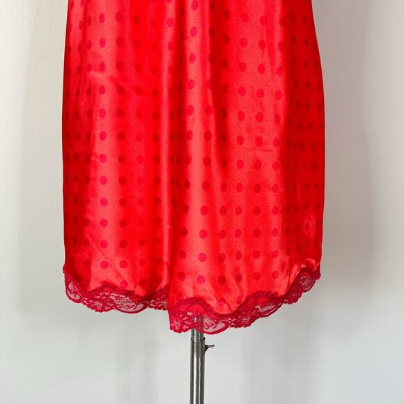 Cacique | Y2K Vintage Polka Dot Lace Hem Orange Red Satin Plus Size Night Gown - Picture 4 of 9
